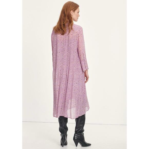 Samsoe Samsoe Elm Pintuck Pleated Chiffon Shirt Dress Wisteria Purple S - Picture 2 of 12